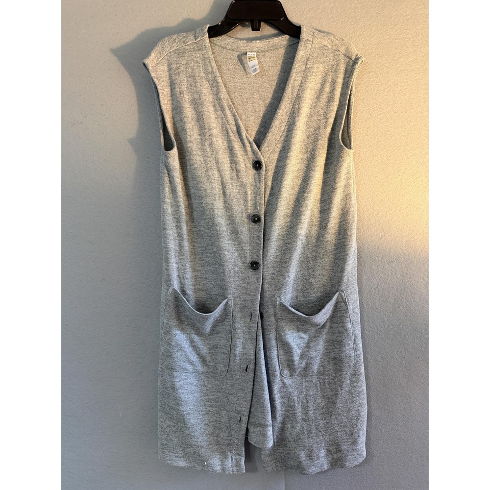 Lole Vest Womens XS Gray Longline Sleeveless Button Front Pockets Knit‎ Sweater